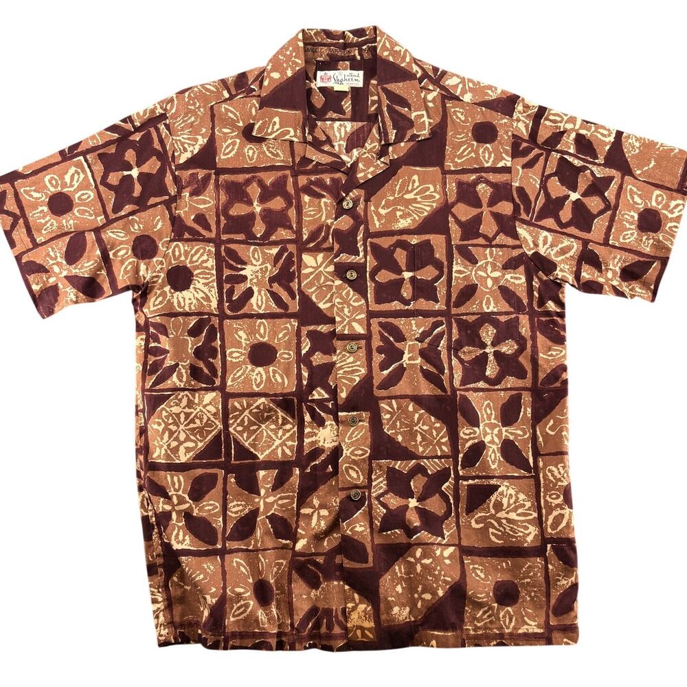 Vintage 1950s Alfred Shaheen Tapa Loop Collar Hawaiian Shirt Men's L Rockabilly